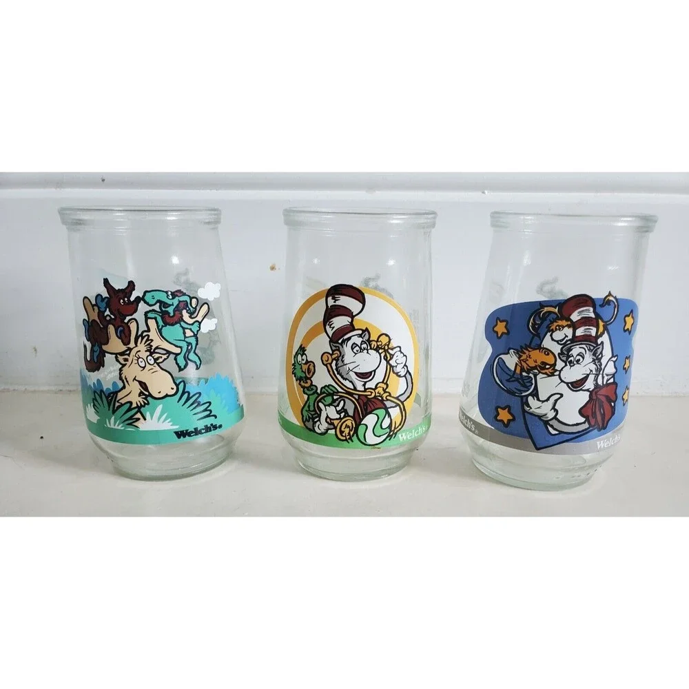 Vintage Dr. Seuss Welch's Jelly Jars #1, 4 and 6 - Thidwick and Cat In The Hat